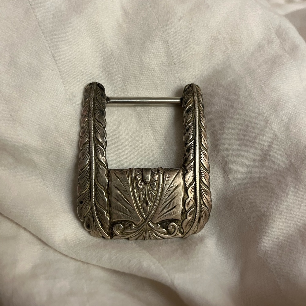 Vintage Keyston Bros Sterling Silver Belt Buckle with Leaf Design